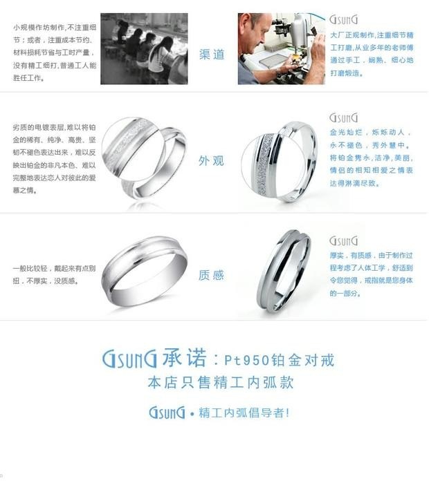 GSUNG珠宝铂金PT950情侣对戒婚戒男女白金戒指爱的足迹磨砂加光面