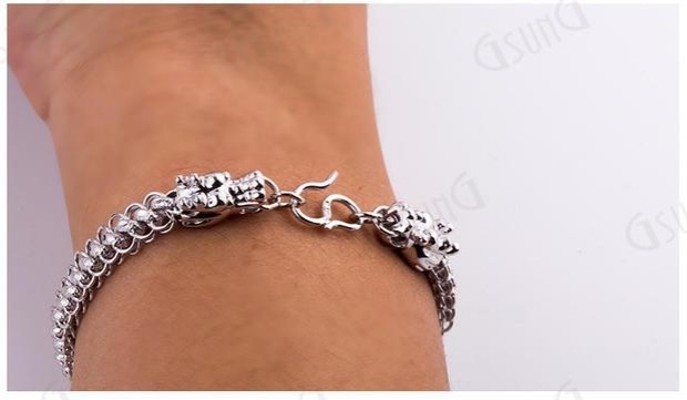 GSUNG铂金泰国链男女款PT950龙头手链手链纯白金环扣相连足铂手链