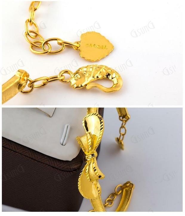 吉上吉GsunG足金黄金手镯花语蝴蝶结女士手链带调节链尾精致