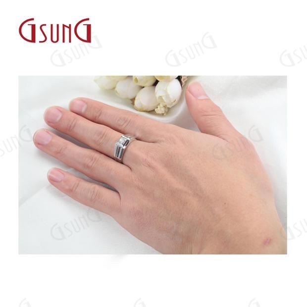 GSUNG吉上吉珠宝18K白金钻石戒指圆钻AU750男士商务钻石戒指定制