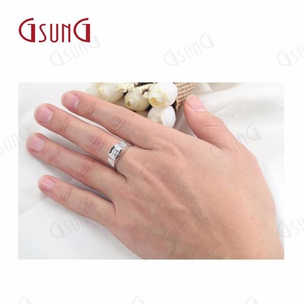 GSUNG吉上吉珠宝18K白金群镶钻石戒指时尚商务男士戒指AU750定制