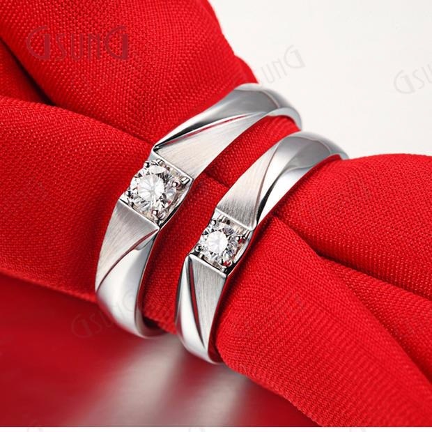 GSUNG吉上吉18k白金钻石情侣对戒精品AU750男女结婚10分小钻对戒