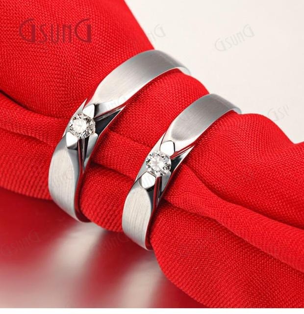 GSUNG18K白金钻石情侣对戒南非真钻结婚订婚男女圆钻戒指指环定制