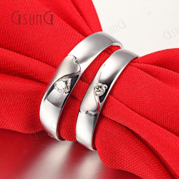 GSUNG18K白金钻石情侣定情对戒男女结婚订婚同心钻戒铂金镶嵌对戒