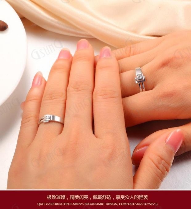 GSUNG吉上吉小份数单钻18k白金钻石情侣对戒轻金结婚男戒女戒定制