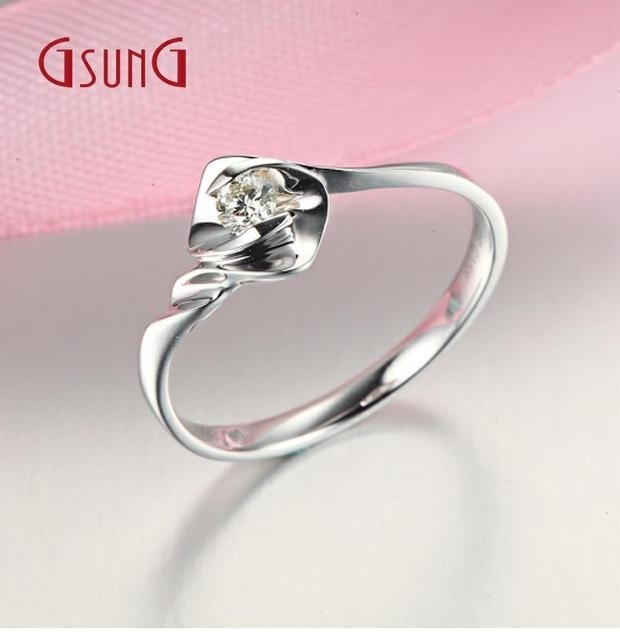 GSUNG白金18K钻石戒指求婚结婚女戒PT950铂金镶钻戒子指环订制