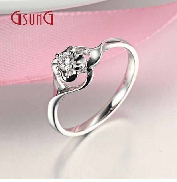 GSUNG白金18K定制婚戒女款钻石戒指铂金镶钻结婚戒子订婚求婚戒指