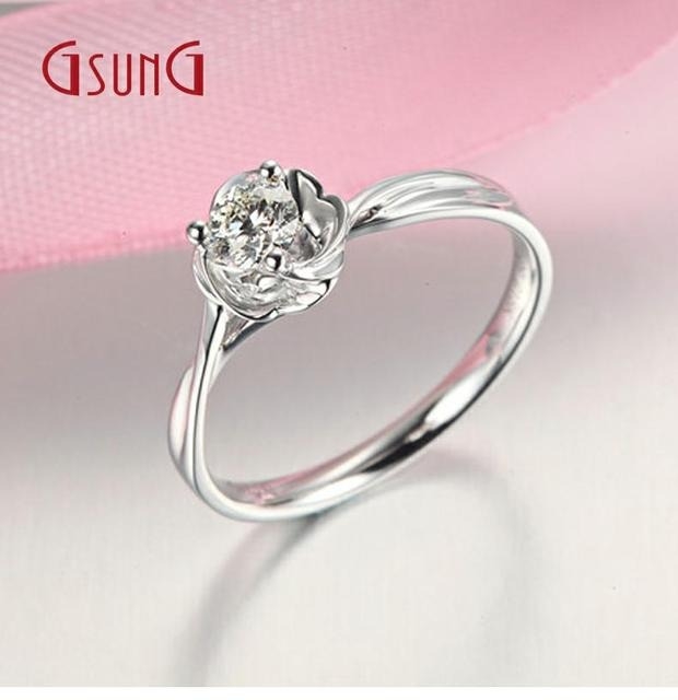 GSUNG白金18K戒指女款钻石戒指结婚戒子PT950铂金镶钻订婚戒指