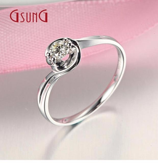 GSUNG白金18K钻石戒指女款结婚钻戒订婚时尚钻石戒子铂金指环婚戒