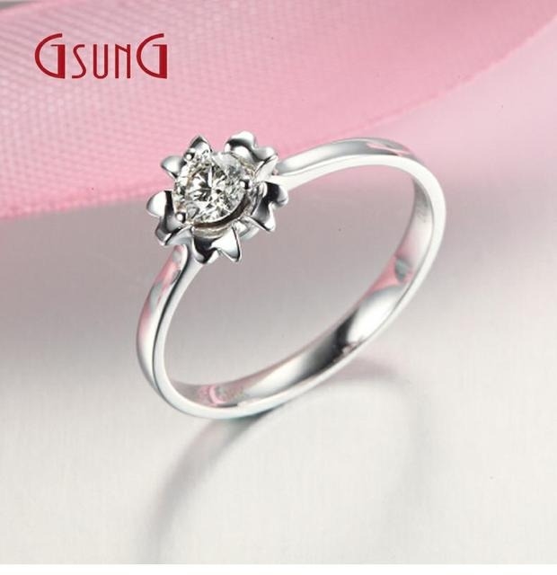 GSUNG白金18K钻戒女戒婚戒白金钻石戒指PT950铂金镶钻订婚戒子