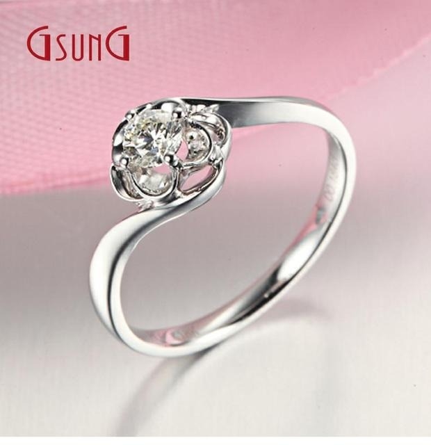 GSUNG白金18K钻石戒指/铂金求婚钻戒结婚女戒定制女款镶钻指环