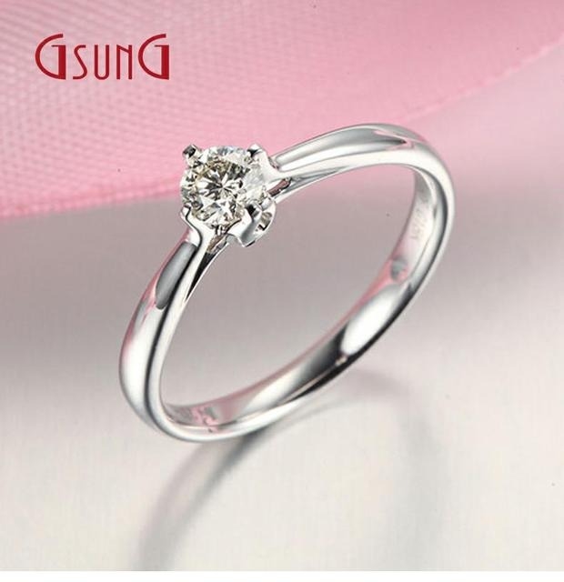 GSUNG白18k金简约大方钻戒指环求婚定婚结婚钻戒女钻石戒指定制