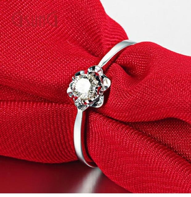 GSUNG白18K金女戒钻戒钻石戒指女1克拉裸钻定制铂金PT单钻指环