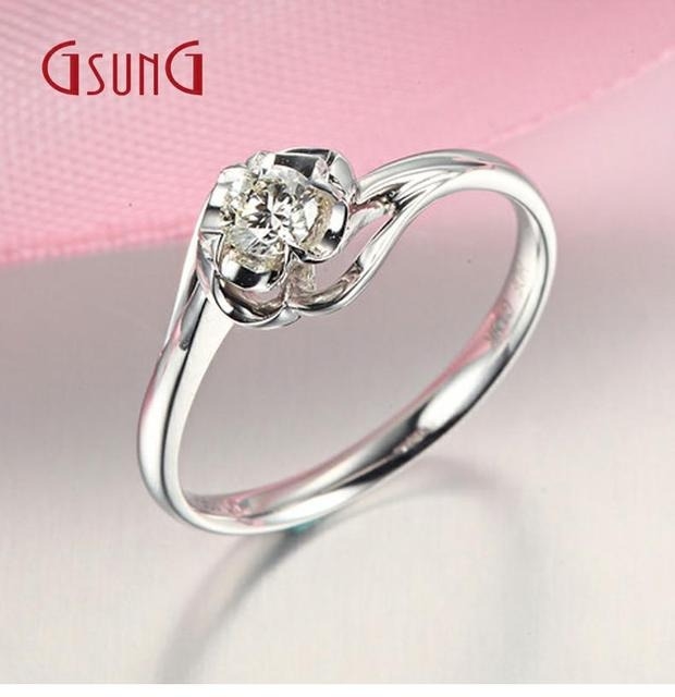 GSUNG白18k金钻戒钻石求婚结婚戒指女可裸钻定制PT950铂金钻戒