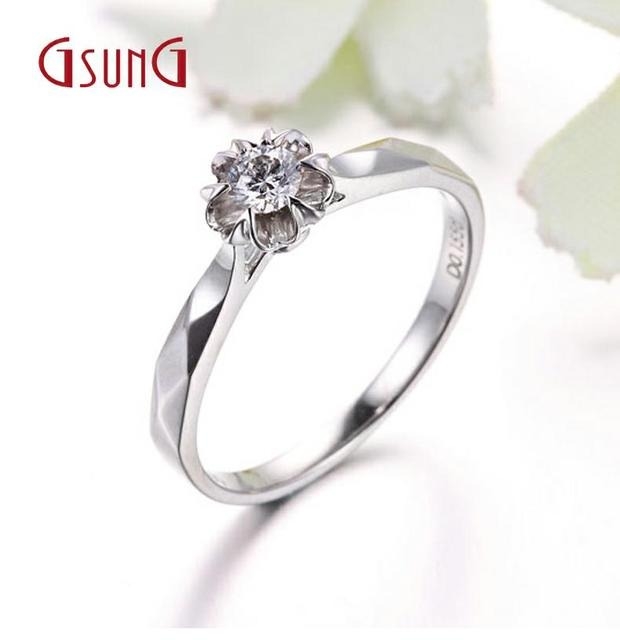 GSUNG白金18K花形包钻女士结婚钻石戒指铂金PT950钻石镶嵌婚戒
