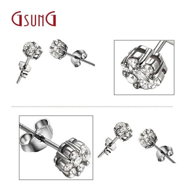 GSUNG白金18K群镶花蕾钻石耳钉PT950铂金/玫瑰金钻石耳包耳珠耳饰