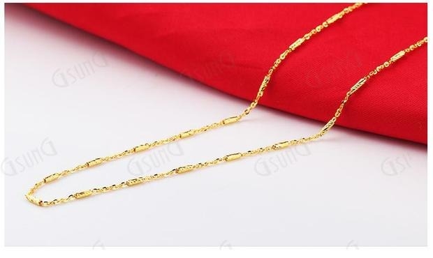 GSUNG18K金项链AU750女款项链K黄直筒间十字扣黄金链定制百搭新款