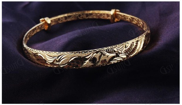 吉上吉珠宝优雅大气龙凤黄金手镯999足金结婚嫁妆首饰双喜临门