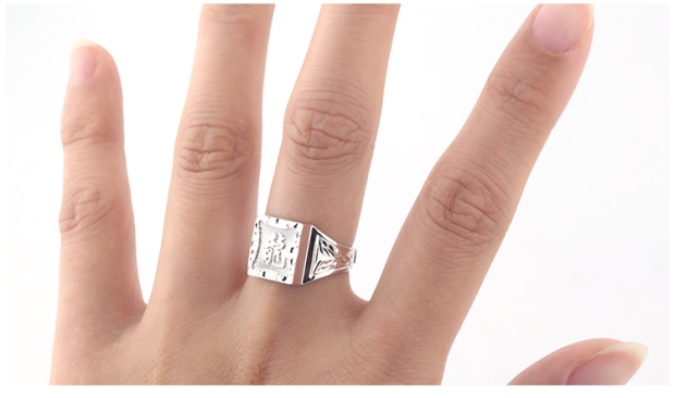 GSUNG铂金PT950戒指精美雕刻龙字男士指环男款白金可调节铂金戒指