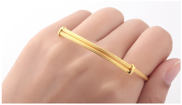 GSUNG黄金时尚磨砂佛首推拉手镯男女款气质手环AU999足金手链