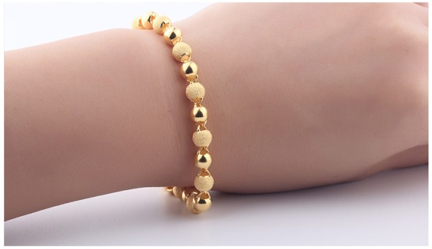 GSUNG吉上吉黄金手链佛珠磨砂面间光珠男女款AU999足金手环