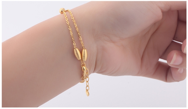 GSUNG黄金AU999素金手链女款O字链串橄榄珠手环24K足金手镯带链尾