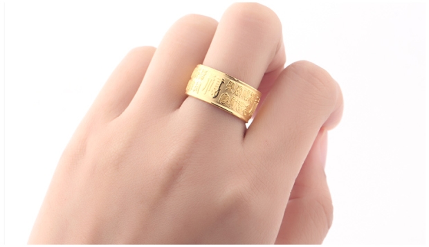 GSUNG吉上吉黄金戒指男女款福字大面宽活扣指环AU999足金戒指