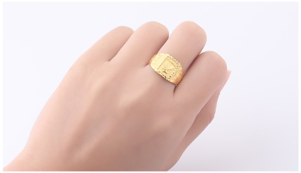 GSUNG黄金24K戒指男款大展宏图指环开口AU999足金车花指环定制