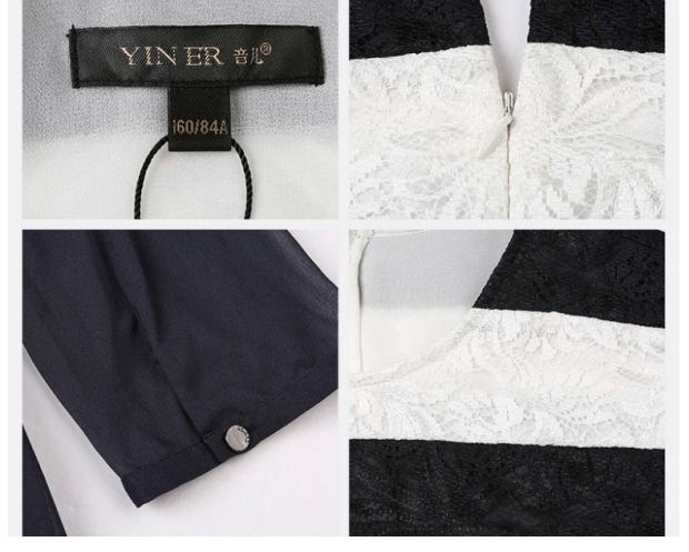 YINER音儿 专柜春装新款 藏蓝欧根纱裙摆拼接连衣裙84305190
