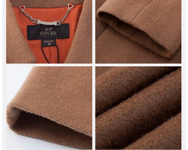 YINER音儿专柜冬新款 翻领斜拉链拼接厚羊毛呢女大衣外套84580026