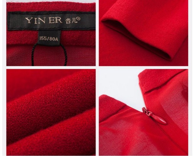 YINER音儿春装百褶裙摆雪纺拼接100%羊毛H型连衣裙85105236