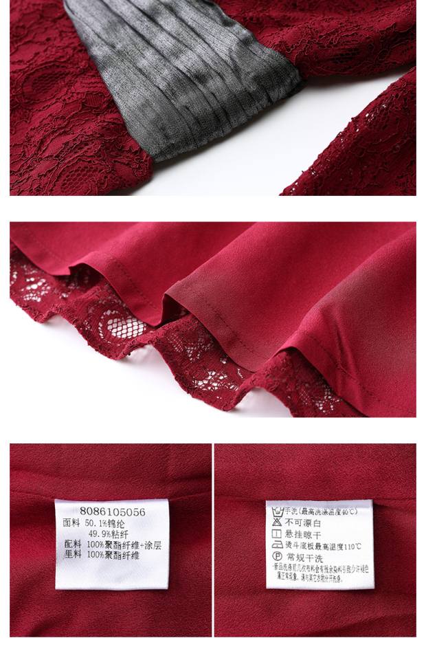 YINER音儿春装新品 精致蕾丝钩花V领腰封显瘦连衣裙86105056