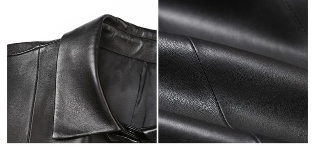 YINER音儿春装新款 黑色经典中长款单排扣皮风衣外套86319080