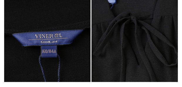 YINER音儿 秋装新款 时尚小V领七分袖气质连衣裙薄85805153配