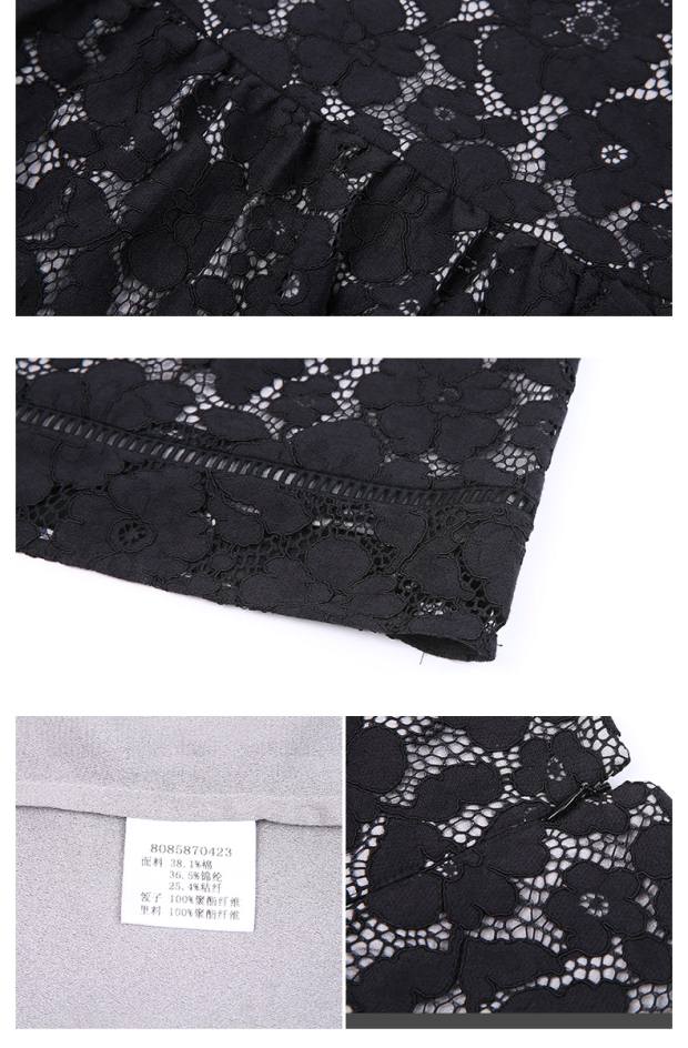 YINER音儿 春装新款 优雅镂空A型黑色修身蕾丝半裙女85850033