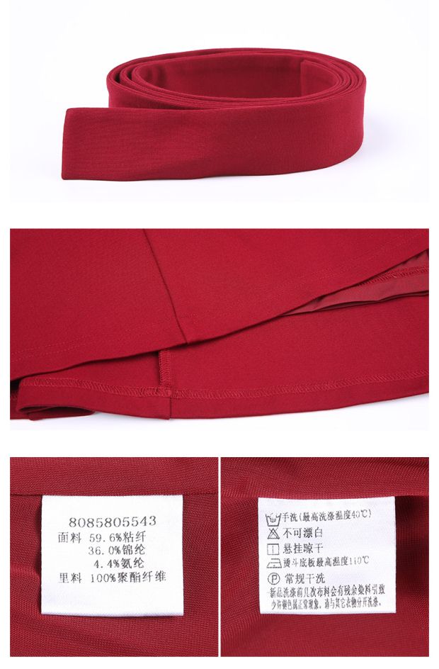 YINER音儿 春新款 酒红色小圆领系带收腰连衣裙女85805543配