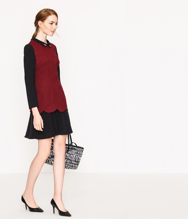 YINER音儿 春季新款 优雅荷叶摆拼接修身显瘦连衣裙85805483