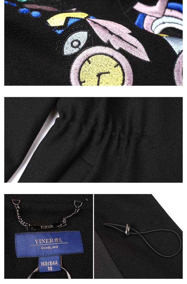 YINER音儿冬季新 时尚卡通印花中长款纯羊毛呢外套86580486