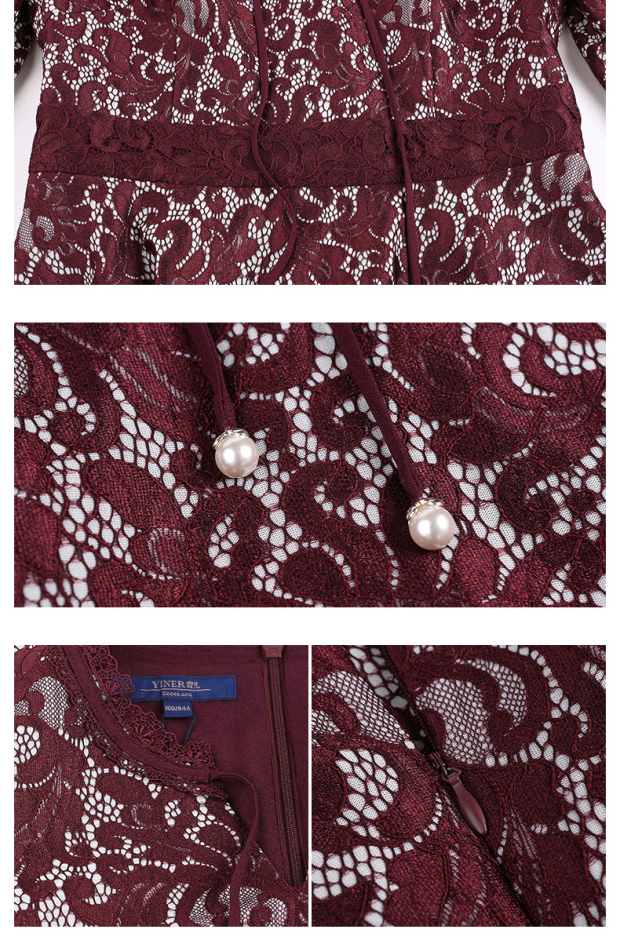 YINER音儿 冬新款 优雅钩花V领收腰A字蕾丝连衣裙85805507