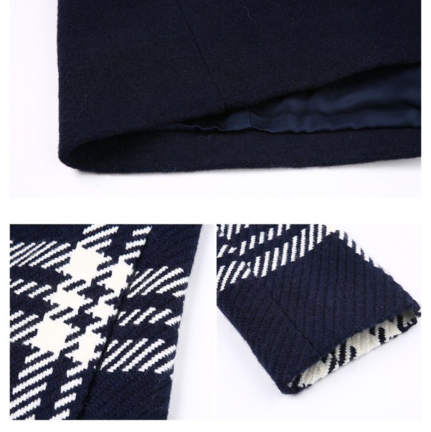 YINER音儿冬装新款 黑白格纹拼接中长款毛呢外套女85880577