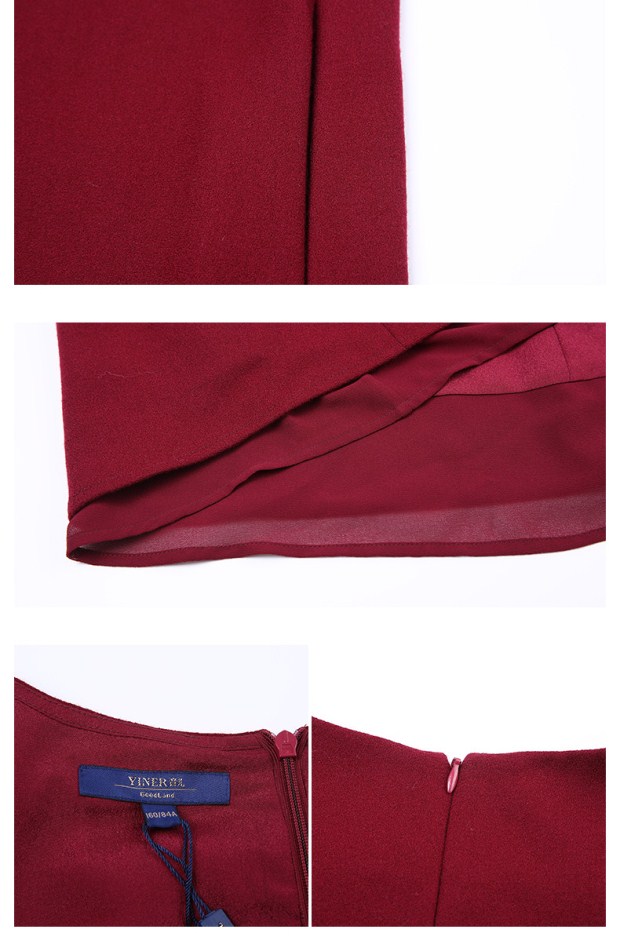 YINER音儿 冬季新款优雅酒红色拼接A字修身连衣裙85805867