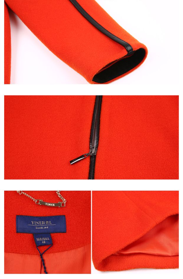 YINER音儿 冬季新款 中长款立领拼接直筒羊毛呢外套85881347