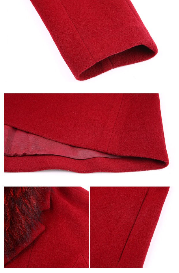 YINER音儿冬季新款高端狐狸毛领长款修身毛呢大衣85881057配