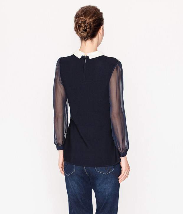 YINER音儿冬季新款 时尚通透袖拼接修身气质女上衣86306340