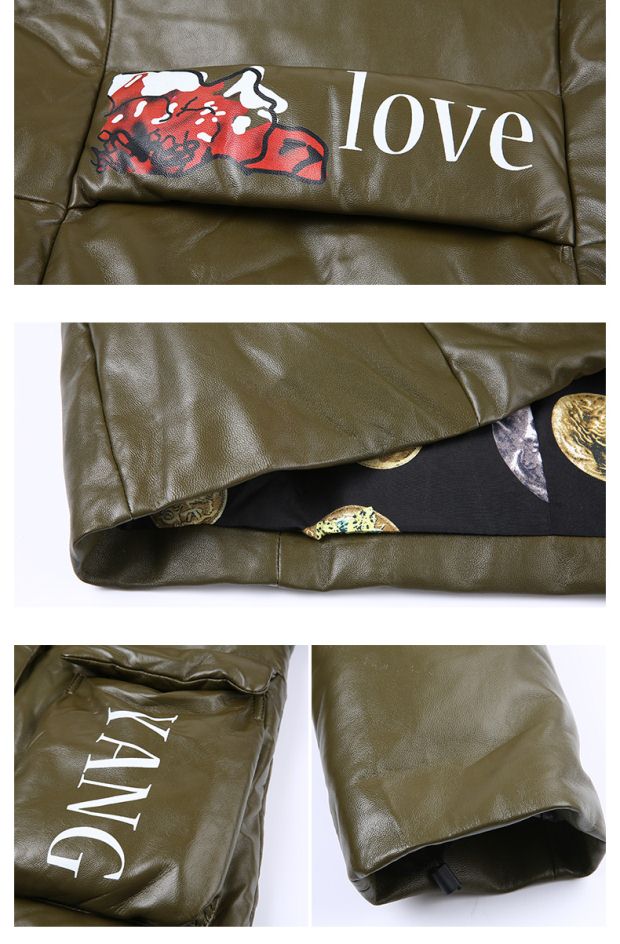 YINER音儿 冬 高端狐狸毛领长款军绿绵羊皮羽绒服86319970