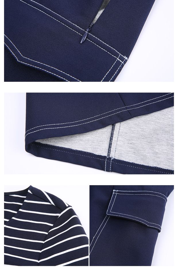 YINER音儿 2017春季新款 时尚条纹撞色拼接修身连衣裙8C57105260