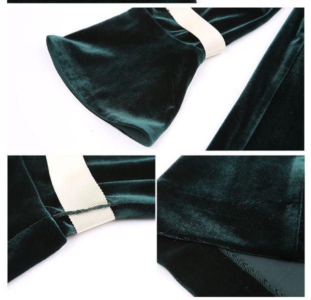 YINER音儿 2017春季新款 时尚喇叭袖修身V领丝绒上衣8C57170240