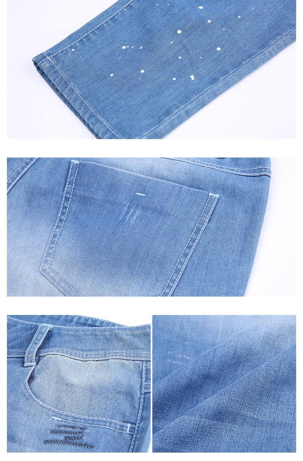 YINER音儿 2017春季新款 时尚破洞修身七分百搭牛仔裤8C57120040