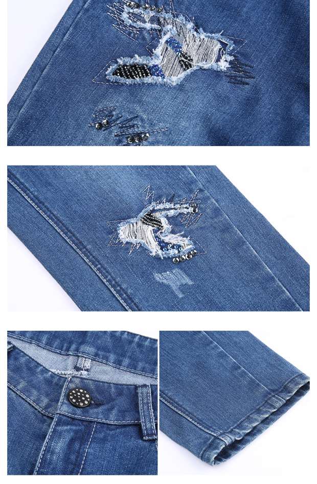 YINER音儿 2017春季新款 时尚百搭休闲显瘦破洞牛仔裤女87121796