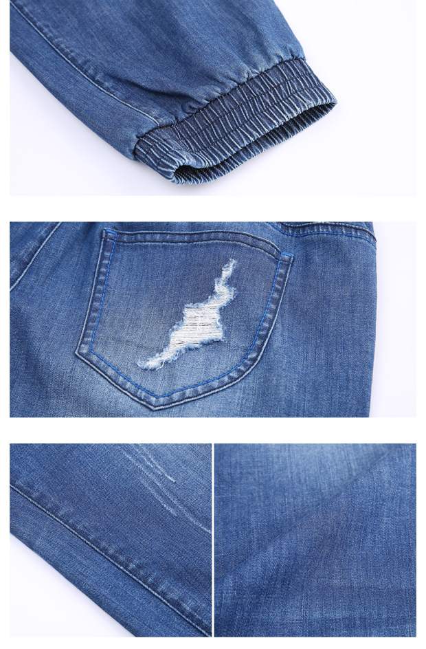 YINER音儿 2017春季新款 时尚英文印花七分破洞牛仔裤女87121786